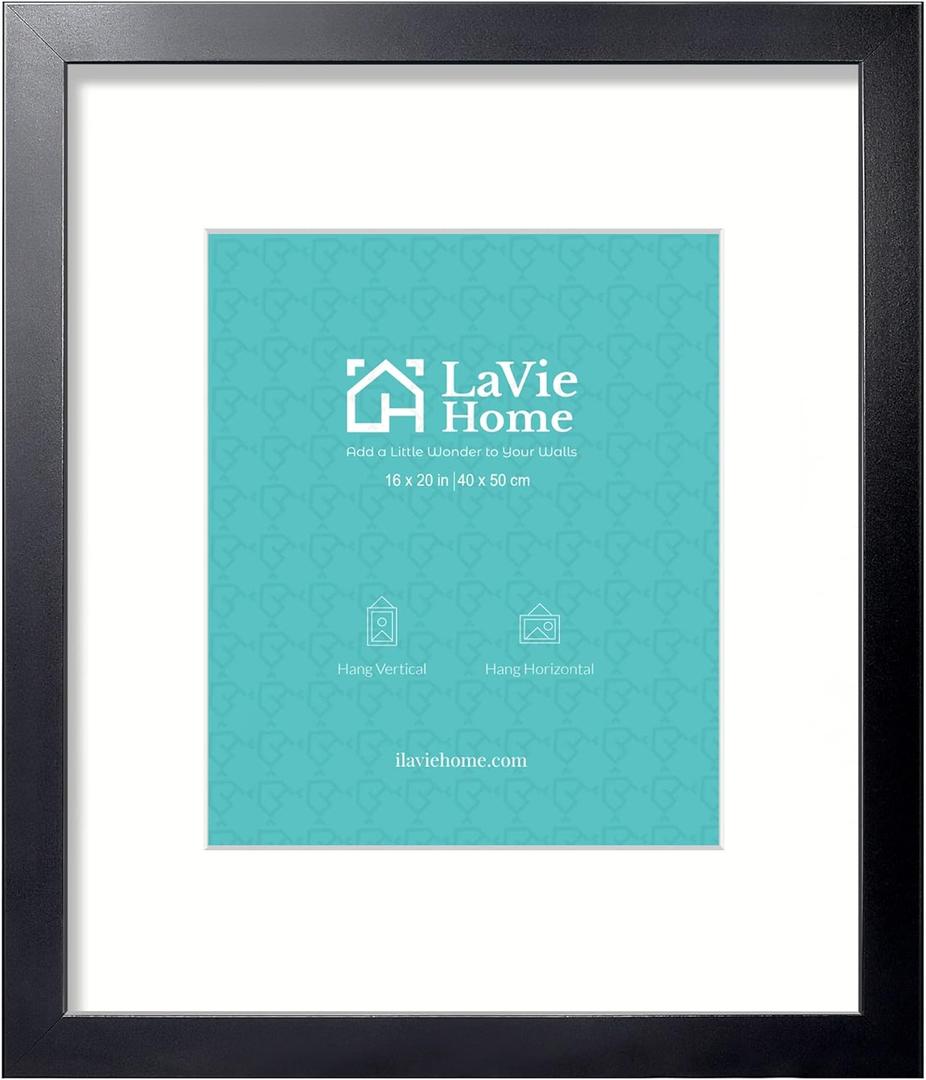 LaVie Home 16x20 Picture Frame Black Poster Frame,Display Pictures 11x14 with Mat or 16x20 Without Mat, Stable and Sturdy Frame and Polished Plexiglass, Horizontal and Vertical Format of The Walls