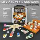 Mexican Train Dominoes Set with 4 Holders - Dominoes Double 12 with Wooden Hub and Tiles Holders - Double 12 Dominos Set for Family Game Night for Adults and Kids Ages 8 and up (D12 + 4 Holders)
