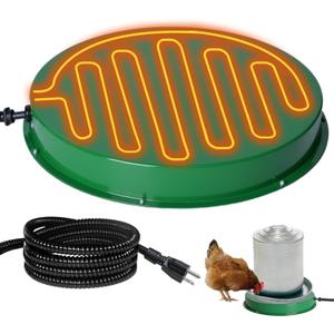 Chicken Water Heater for Winter 12.4", 125W Thermostat Chicken Drinker Heater Base for 35 Gal Metal Plastic Poultry Waterer, Water Heater for Chickens Duck with 6.6' Power Cord (Green,1PACK)