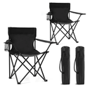 2 Pack Portable Camping Chairs Folding Lawn Chair Outdoor Lightweight Beach Chair with Cup Holder & Carry Bag for Outside Sports, Fishing, Hiking, Travel, Picnic, Backyard (Black-Dark)