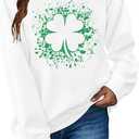 Women St. Patricks Sweatshirts Shamrock Shirts Lucky Clover Graphic Tees Irish Gift Pullover Long Sleeve Tops (White, L)