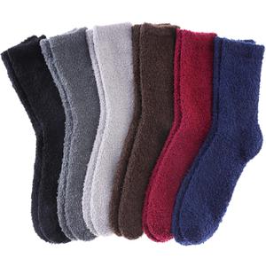 DYW Mens Fuzzy Slipper Socks Super Soft Cozy Fluffy Winter Warm Sleeping Socks (Large, 5 Pairs Solid Colors)
