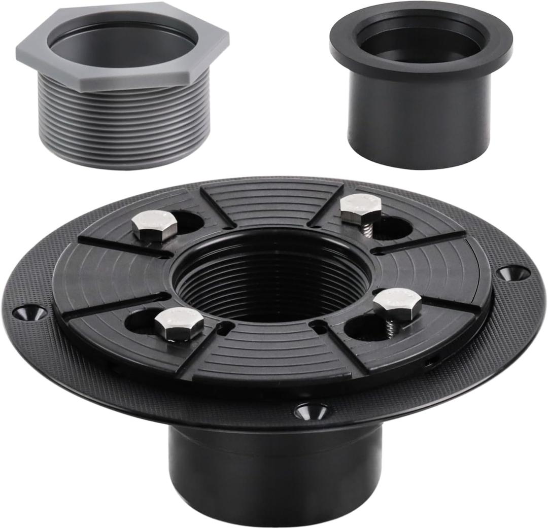 Shower Drain Base, 2-Inch ABS Shower Drain Flange, Shower Floor Drain Base Kits with Threaded Joints and Rubber Joints for 2 Inch Square/Linear Shower Drain Installation
