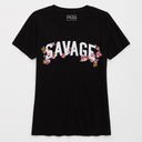 Modern Lux Tee SAVAGE Floral Graphics Top Black Short Sleeves, Size M 