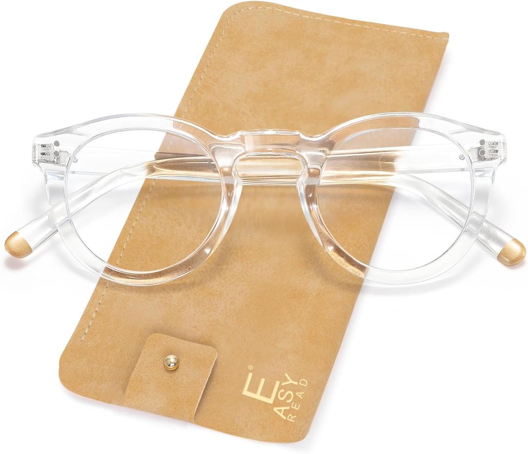 EASY READ Retro Round Blue Light Blocking Reading Glasses for Women,Anti UV Readers for Women with Spring Hinge (Clear)