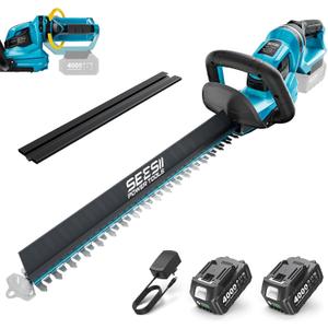 SEESII 22" Hedge Trimmer Cordless, 20V Electric Bush Trimmer with 2 Pcs 4000mAh Batteries & Charger, 180°Rotatable Handle, 3/4" Blade Gap, Debris Collector, Handheld Power Shrub Trimmers for Yard
