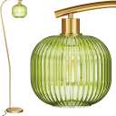 Gold Arc Floor Lamp for Living Room, Modern Standing Lamp with Green Ribbed Glass Lampshade, 67” Tall Lamp for Bedroom Study Room Office (2700K Bulb Included) (Gold & Green)