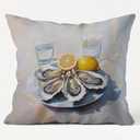 QEJ Lemon Oyster Coastal Beach Themed Pillow Cover 18x18, Coastal Ocean Oyster Shell Seafood Decorative Throw Pillow Cover for Beach House Bedroom Dining Room