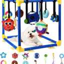 Puppy Play Gym with 12 Toys, Removable Dog Enrichment Playground, Interactive Indoor Training Activity Center for Small Dogs & Puppies, Teething & with Squeaky Toys, Fixable, 12 Toys
