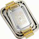 3 Pack Stainless Steel Serving Tray with Gold Handle Silver Metal Plate Platter Coffee Tea Serving Tray Floral Table Platter for Buffet Wedding Party Jewelry(Rectangle)