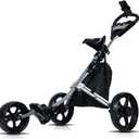 Lakehood Golf Push Cart, Golf Pull Cart for Golf Clubs and Golf Bag, Golf Push Carts Three Wheel Easy to Folding Scorecard Holder with Mobile Phone Holder Storage Bag Golf Carts (Black)
