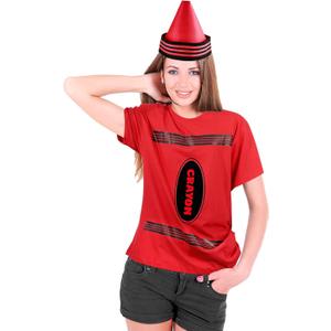 2 Pcs Crayon Shirt Funny Gnome Cone Hats Set for Adults Women Men Crayon Halloween Costume Unisex T-Shirt (XX-Large, Red)
