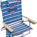 Tommy Bahama 5-Position Classic Lay Flat Folding Backpack Beach Chair, Aluminum, Red, White, and Blue Stripe