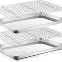 Stainless Steel Baking Sheet with Rack Set, E-far 16x12 Cookie Sheet Pan for Oven, Rimmed Metal Tray with Wire Cooling Rack for Cooking Roasting Resting Bacon Meat Steak - Dishwasher Safe