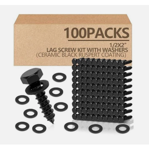 Tandefio 100 Pack 1/2''X 2'' Lag Bolts Screw with Washer Galvanized, Black