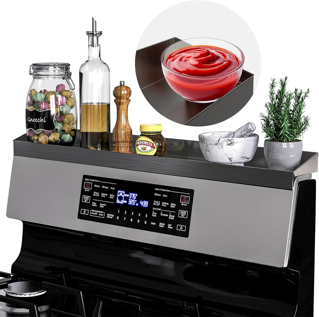 Mount Walker 30" Upgrade Stainless Steel Stove Top Shelf, Magnetic Shelf for Kitchen, Over The Stove Spice Rack Organizer, Back of Oven Rack with Border All Around, Black