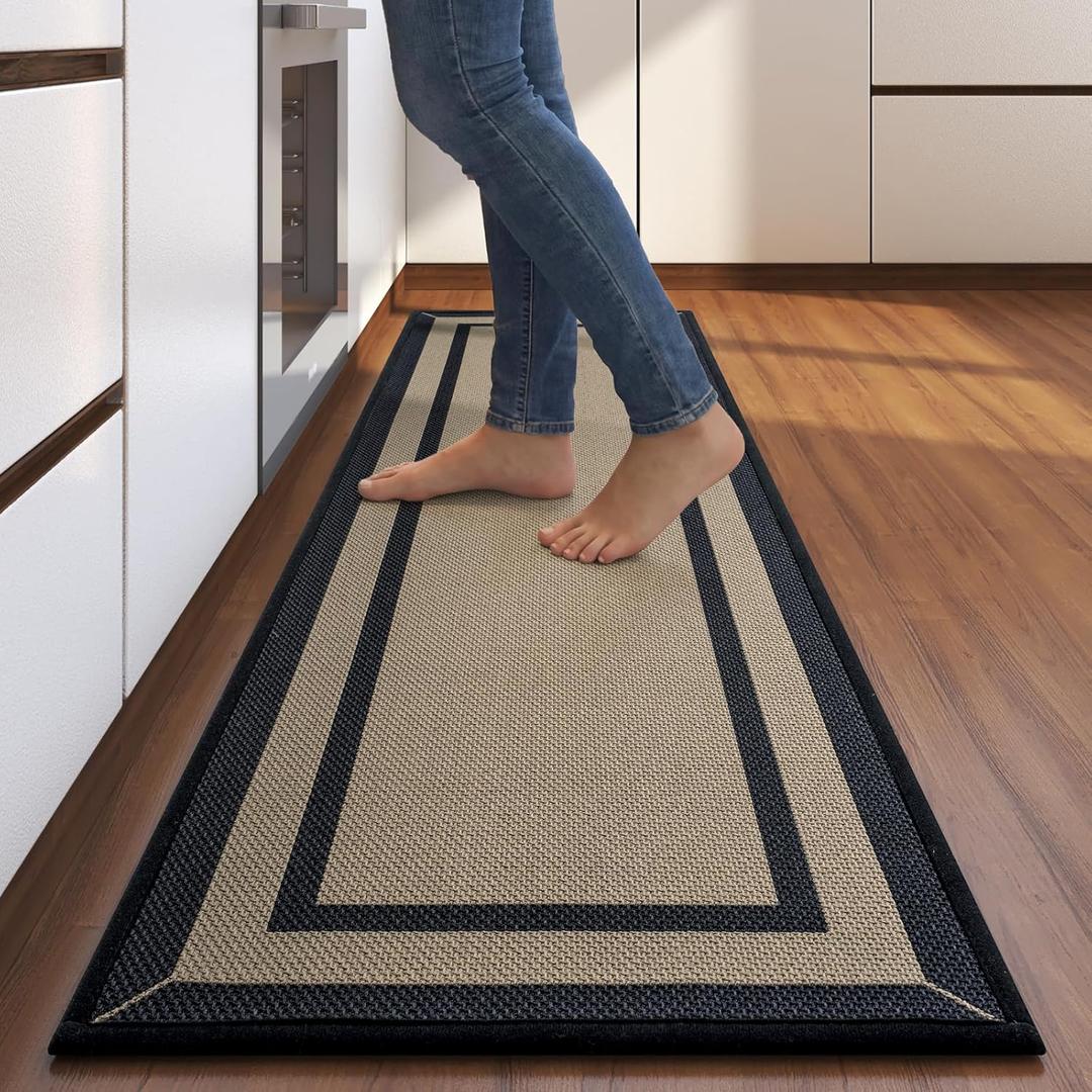 Kitchen Mat Non Slip, Washable Kitchen Rugs, Absorbent Kitchen Mats for Floor, Rubber Backing Soft Standing Floor Mat Runner Rugs,Front of Sink, Easy to Clean and Maintain, Linear Brown 17"x59"