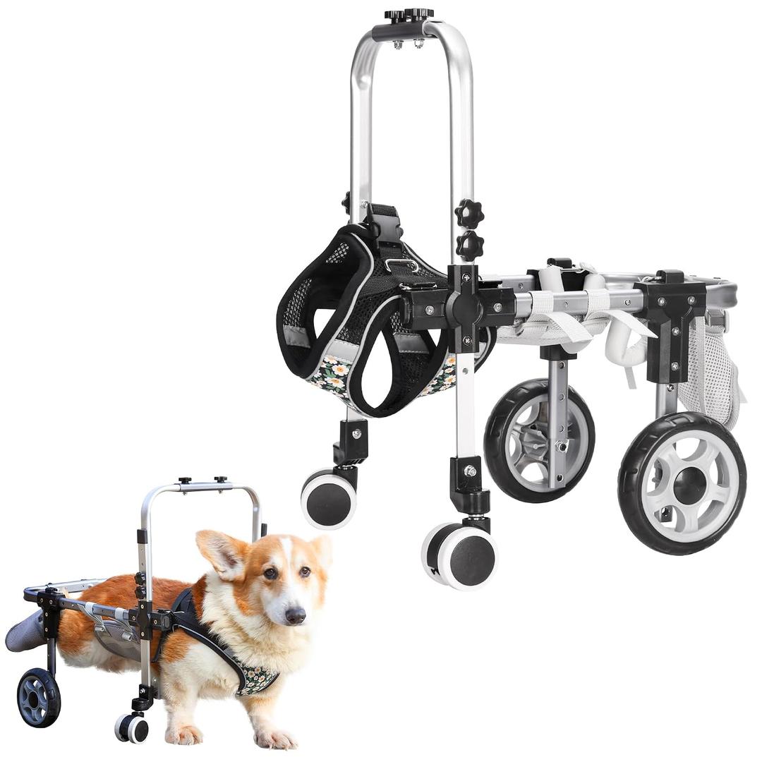 Dog Wheelchair for Back Legs，Adjustable Pets Cart Mobility Aids for Little Pets,Chest & Thigh Support, Suitable Dogs (Four Rounds, L)
