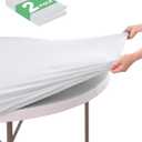 KeyWave Round Fitted Table Covers - 56-60 Inch Spandex Water-Resistant Tablecloth with Elastic, 2 Pack Circle Folding Table Cloths for Party Banquet, White
