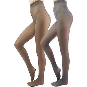 Fleece Lined Tights Sheer Women - Fake Translucent Warm Pantyhose Leggings Sheer Thick Tights for Winter (Medium, Brown+grey)