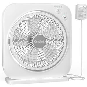 Portable Table fan, Window Fan, Small Box Fan with 3 Powerful Speed & 4 Timer Setting, 270 Pivoting Quiet Square DC Fan for Home Office Bedroom Bathroom Kitchen (White)