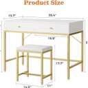 SUPERJARE 35.4" White and Gold Desk with 2 Drawers, Modern Makeup Vanity with Padded Stool, Small Computer Desk Home Office Desk for Writing Study Bedroom