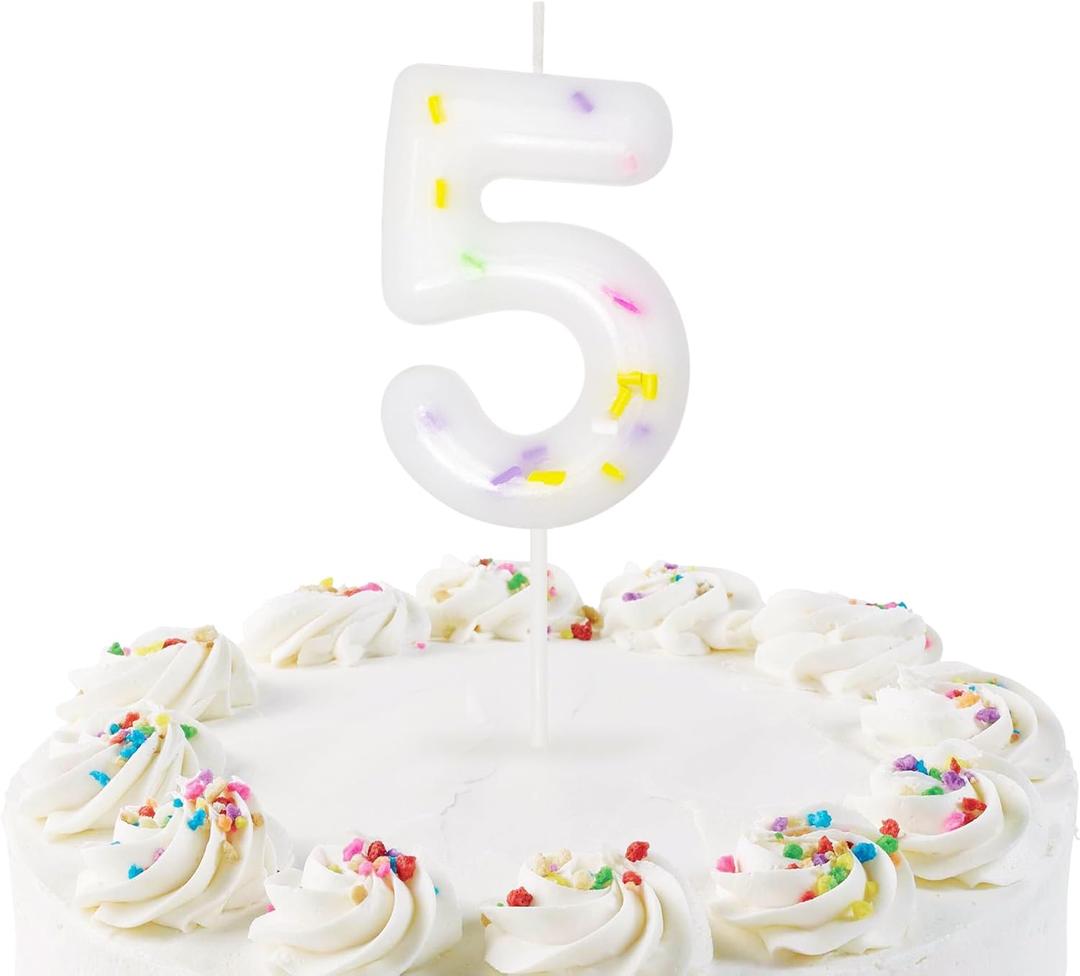 Rainbow 5th Birthday Number Candles, Rainbow Sprinkles Number 5 Candle Cake Topper Decorations, 5th Birthday Cake Candles for Boys Girls Party Supplies