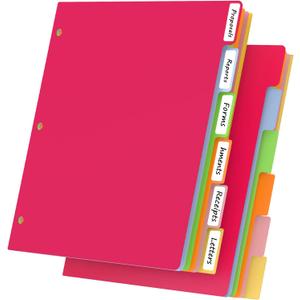 HABGP 12Pcs/2 Set 6 Tab Dividers for 3 Ring Binder, 12 Pcs Colorful Binder Dividers with Tabs, 3 Ring Page Folder Dividers, Plastic Tabbed File Dividers with Tabs, Three Ring Binder Index Dividers