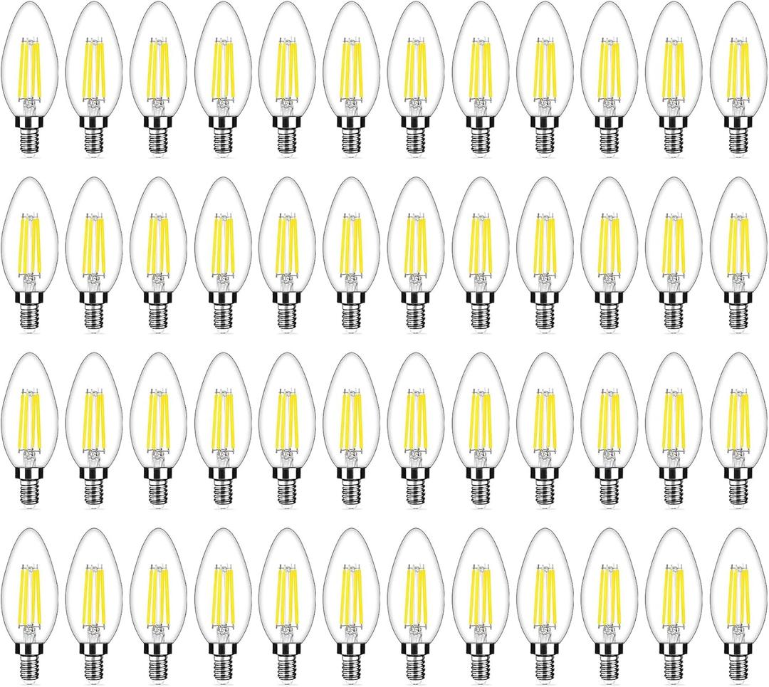 Yochoice 48-Pack Dimmable E12 LED Bulbs 40Watt Equivalent, 5000K Daylight White, 450Lumens, 4W B11 Vintage Chandelier Light Bulbs, Filament Clear Glass Candle Lamp for Ceiling Fan Home Decor