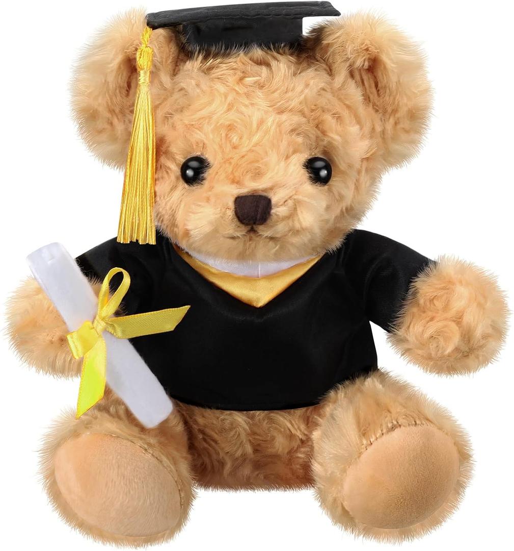 Sotiff Graduation Bear Class of 2025, 8 Inch Stuffed Animal Graduation Gift Light Brown Graduation Plush Bear with Hat for Kindergarten Elementary High School College Graduation Party School