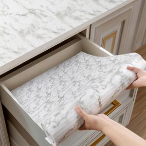 Shelf and Drawer Liner for Kitchen Cabinets Non-Adhesive, Strong Grip Non-Slip Thickened Cabinet Liners for Shelves, Waterproof Mats for Dresser Cupboard, Marble, 24 in x 10 Feet, 23.6"W x 118"L