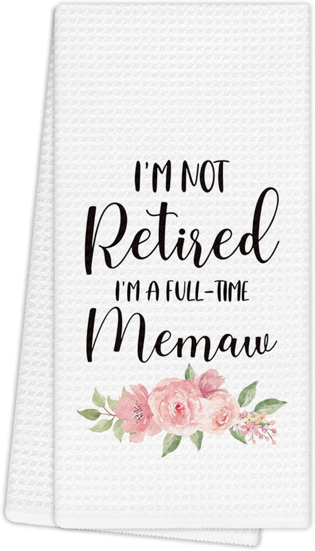 Memaw Gifts Kitchen Towels, Mother's Day Grandma Gifts from Grandkids Hand Towels for Bathroom Decor, I'm Not Retired I'm a Full-Time Memaw KitchenDishcloths Dish Towel for Kitchen 16x24Inches