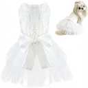 Dog Dress Tutu Skirt for Dogs Cats Girl, Sweet Dog White Princess Dresses with Bowknot, Pet Lace Costume Formal Clothes for Wedding Party Holiday Birthday (White, Medium(8-13lb))