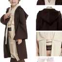 Knight Costume Kids Child Tunic Hooded Robe Pants Belt Shoes Halloween Cosplay Costume Outfit Suit (Medium, Brown)