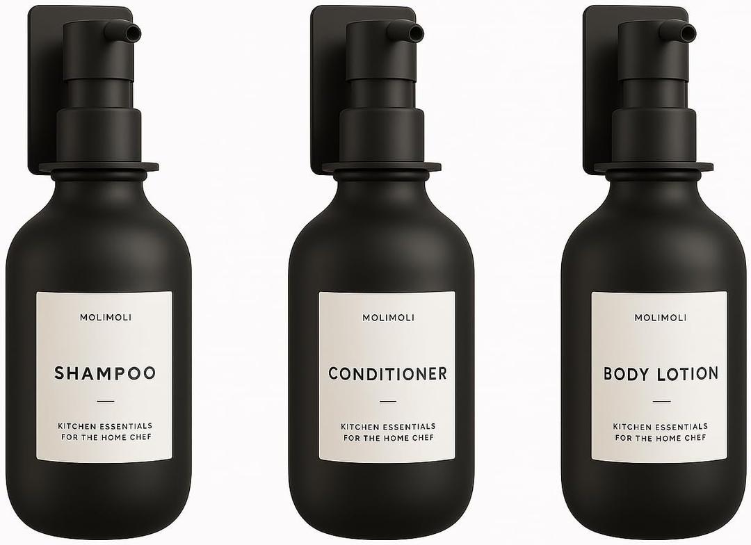 Molimoli Soap Dispenser, Bathroom Soap Dispenser Set, Glass Dispenser, Soap Dispenser for Kitchen, Kitchen Soap Dispenser Pump, 500ml/16.9 Oz, Set of 3, Black