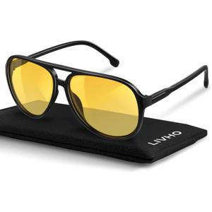 livho Trendy Polarized Aviator Sunglasses Women Men, Retro Sun Glasses for Women Men 2025, Oversized UV Protection Shades (Light Black/Yellow)