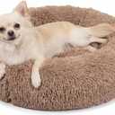 Calming Donut Dogs Beds for Small Dogs Washable,19inch Fluffy Round Puppy Bed for Puppies,Cats & Toy Breeds with Raised Rim,Fits up to 15 lbs Pets,Camel