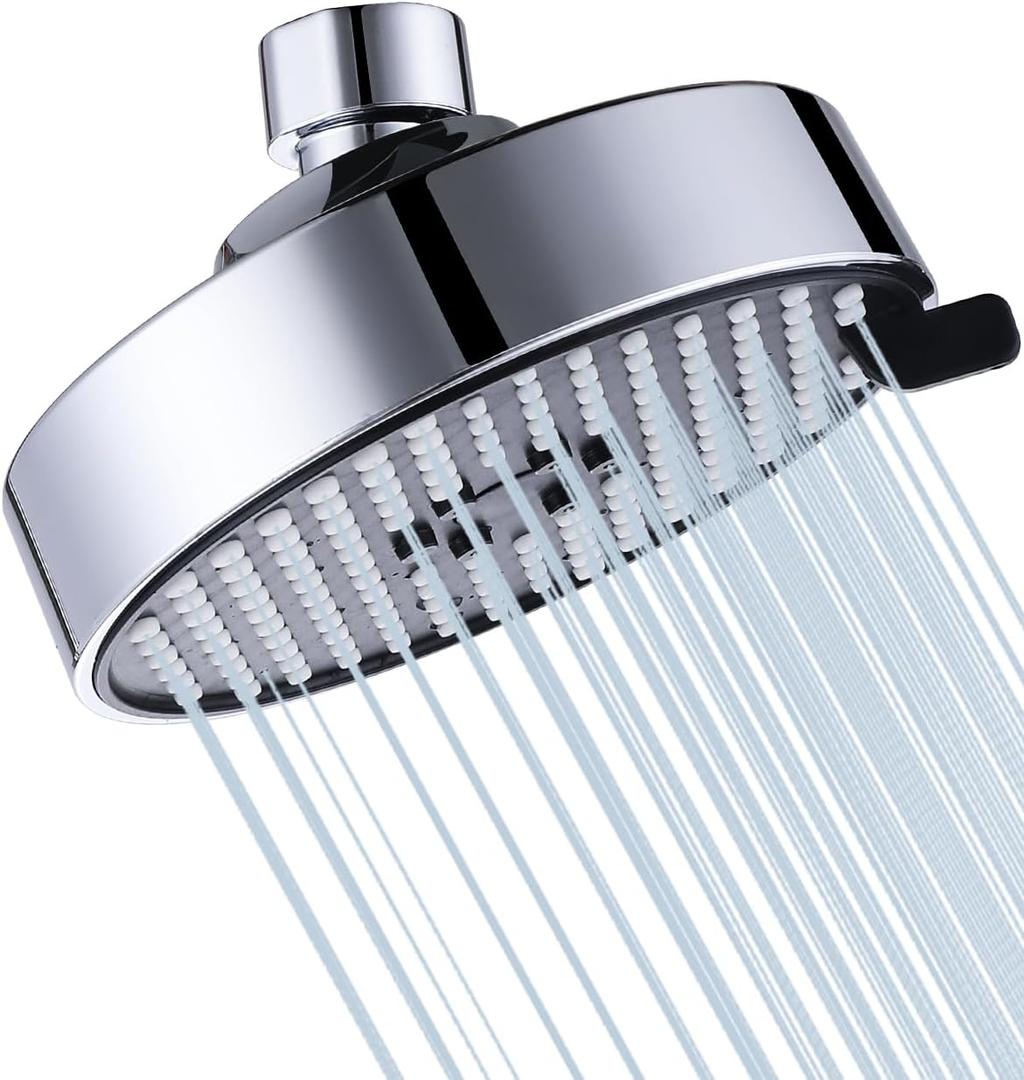 Bovepin 3 Rain Modes High Pressure Shower Head, 1.8 GPM 4 Inch Chrome Fixed Shower Head with Easy Clean Silicone Nozzles, 1-Min Install Fit G1/2" for Bathroom