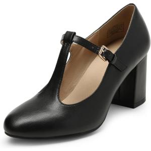 DREAM PAIRS Low Chunky Heels for Women T-Strap Mary Jane Pumps Wedding Dress Shoes (9)