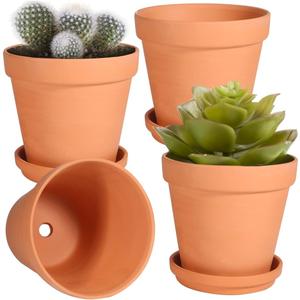 6 Inch Clay Pot for Plant with Saucer, Flower Pot with Tray, 8 Pack Small Terra Cotta Plant Pot with Drainage Hole, Great for Plants, DIY Crafts, Wedding Favor (6inch 8pack)