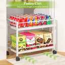 1 Pack 2-Tier Expandable Pantry Floor Organizer Cart, Rolling Pantry Storage Cart with Wheel, Adjustable Can Organizer for Kitchen Pantry, Pantry Shelves and Storage Rack for Snacks, Vegetables, White