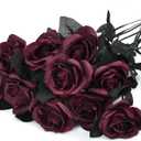 Artflower 10 Pack Artificial Silk Roses Bouquet with Long Stem, 16'' Wine Red Rose Lifelike Fake Rose Flowers for Christmas Wedding Birthday Party Table Centerpieces Decor