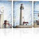 LoveHouse Coastal Lighthouse Canvas Wall Art Nautical Boat Wall Decor Beach Pictures Seagull Seascape Print Painting Farmhouse Artwork