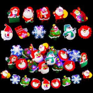 URATOT 100 Pieces Christmas Light Up Rings LED Flash Rings Assorted Styles Christmas Light Up Toys for Stocking Stuffers Ornaments and Party Favors