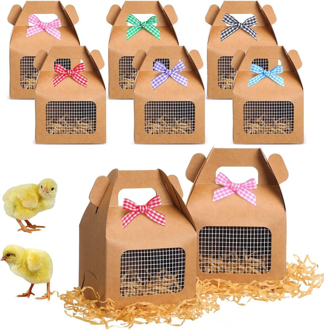 Maitys Chicken Birthday Party Favor Boxes Farm Animal Foldable Chicken Box with Raffia Grass Bowknot Paper Straw Gift Treat Goodie Boxes Decor for Adopt Chick Party Birthday(24 Pcs,Classic Style)