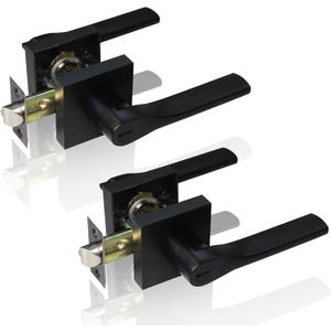 2 Pack Matte Black Door Knob, Interior Privacy Keyless Entry Door Lock, Square Style Reverisble Door Handles, Heavy Duty Door Levers for Bedroom Bathroom Doors