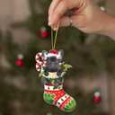 2 x Black French Bulldog Christmas Acrylic Flat Ornament - Frenchie Puppy in Stocking with Santa Hat - Perfect Holiday Tree Decoration for Dog Lovers- 2024 Black Frenchie Dog Christmas Ornament