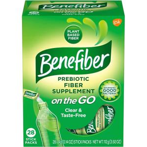 Benefiber On the Go Prebiotic Fiber Supplement Powder for Digestive Health, Daily Fiber, Unflavored - 28 Sticks (3.92 Ounces) (28 Count (Pack of 1)) BBD: 05/2027