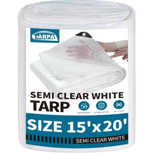 TARPAL 15'x20' Semi Clear White Tarp Waterproof Green House Cover with Grommets 7.5mil Clear Poly tarps for Gardening,Farm, Garden,Chicken CoopsOutdoor (15x20ft-Finished size)