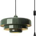 Plug-in Green Pendant Light Fixtures, 16FT Hanging Lights with Plug in Cord 3-Layer Shade Mid Century Modern Hanging Lamp Pendant Lighting for Bedroom Dining Room Living Room